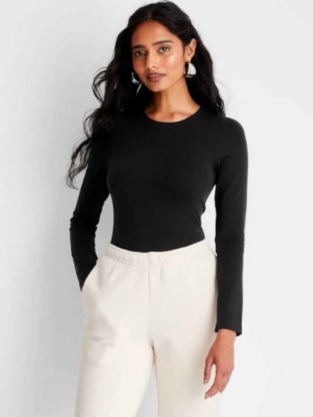 A New Day - Women’s Black Long-Sleeve Crewneck Bodysuit
